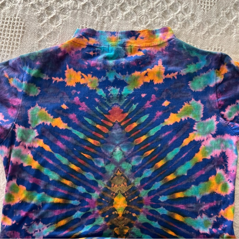 Saisby by Cg Vibrant Hand Tie-Dyed Mock Neck Dress Top Side Split Hem Cotton - Picture 3 of 15
